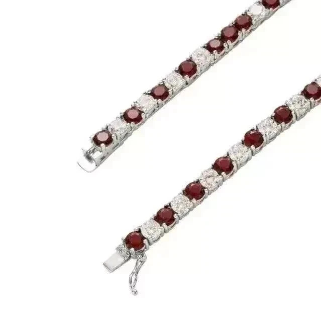 14k White Gold Plated 15TCW Round Cut Lab Created Ruby & Diamond Tennis Necklace