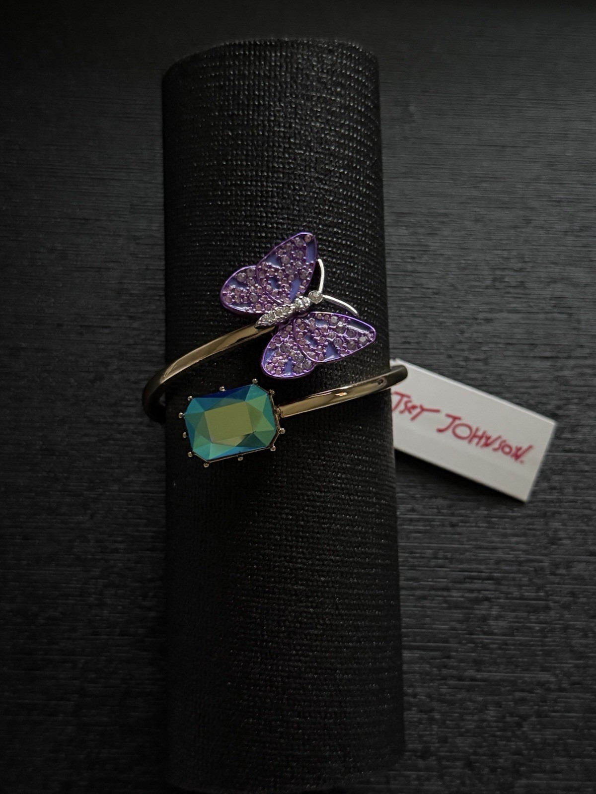 Betsey Johnson Xox💋Purple Glitter~Butterfly~Blue-Green Crystal~Hinged Bangle
