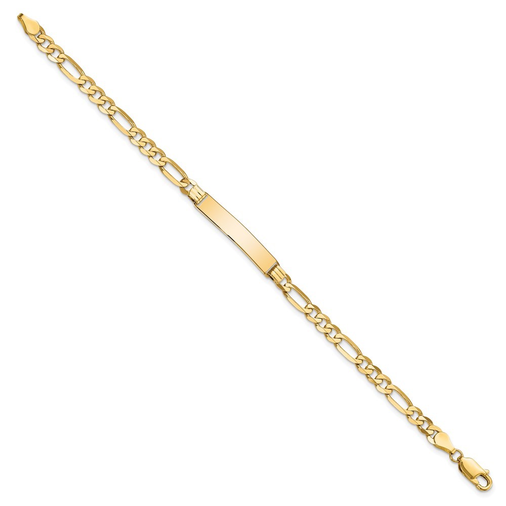 14k Yellow Gold Solid Chain/Solid Plate Flat Figaro Link 27.5×5.5mm Bracelet 7″