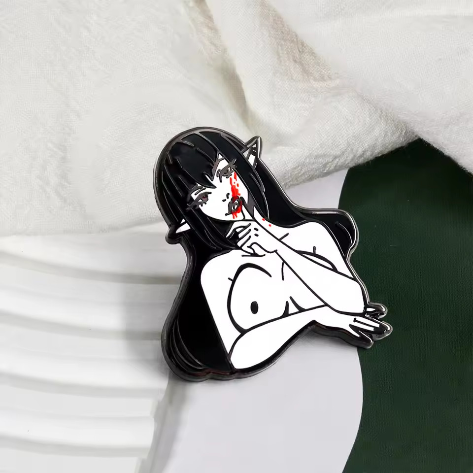 Retro Pointed Ear Beauty Vampire Girl Brooch Comic Lapel Pin Badge Accessory