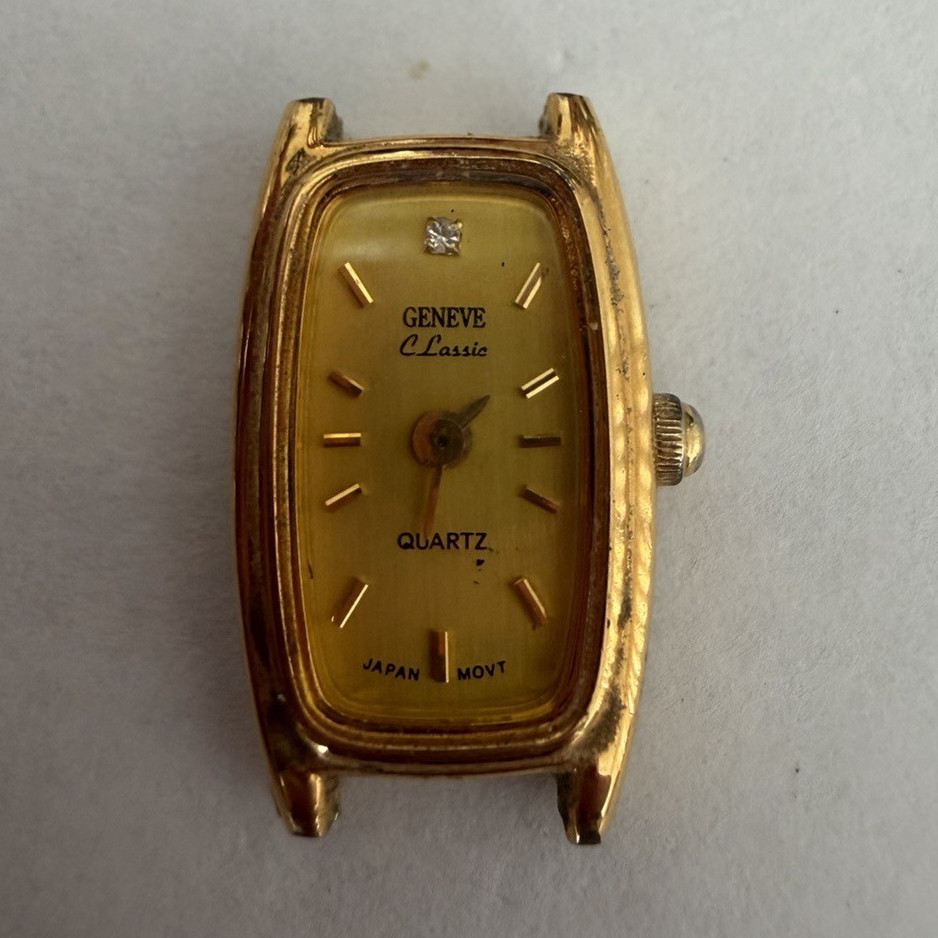 Geneve Classic Quartz Gold Tone Rectangle Analog Dress Watch Head Only WR