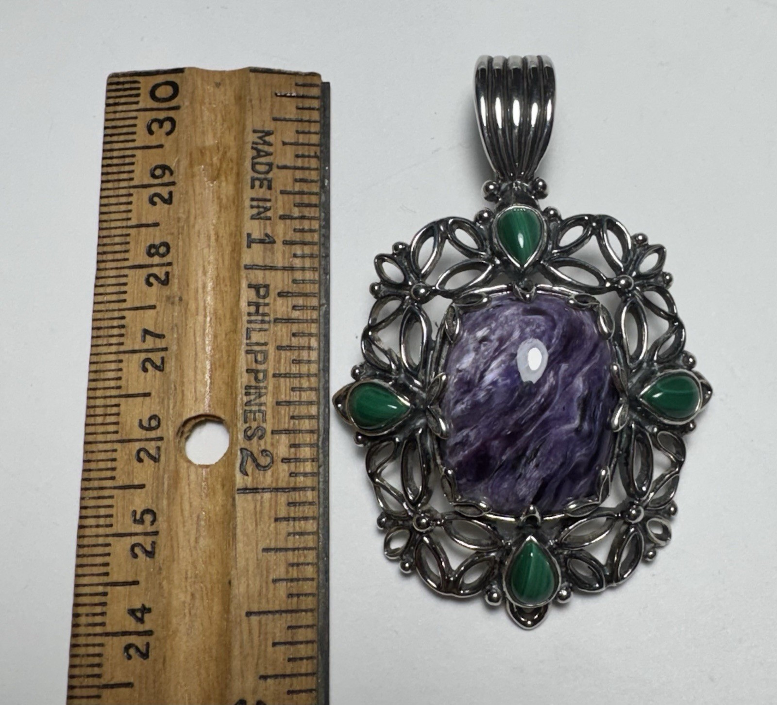 Carolyn Pollack 925 Sterling Charoite Malachite Large Pendant 24g Signed