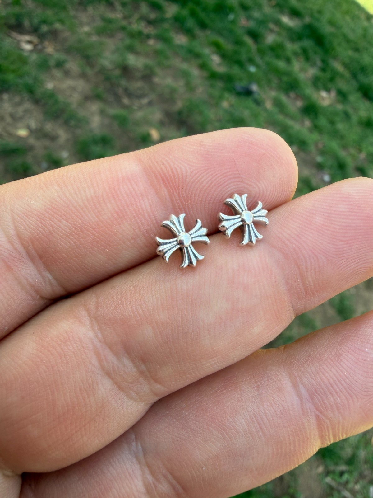Real Solid 925 Silver Men Hearts Of Chrome Star Oxidized Earrings Plain Studs