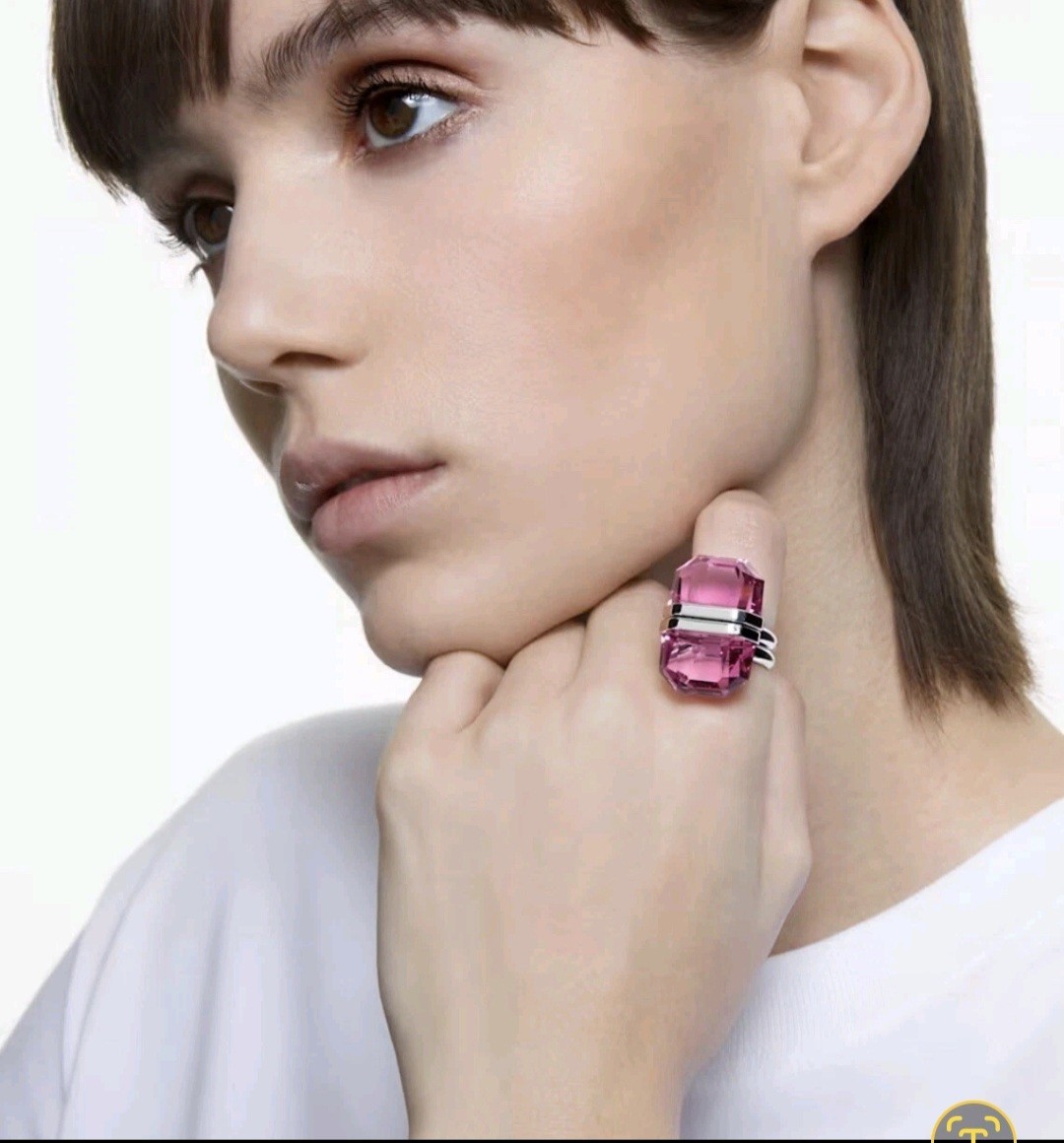 NIB $225 Swarovski Atelier Lucent Ring Magnetic Closure Pink Rhodium Plated 5052