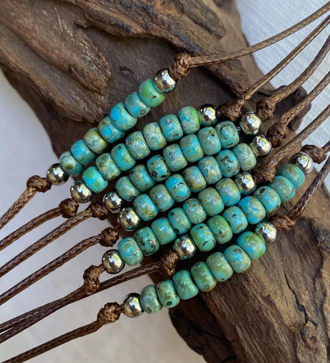 Small Blue-Green Miyuki Picasso Glass Bead Dark Brown Waterproof Women’s Anklet