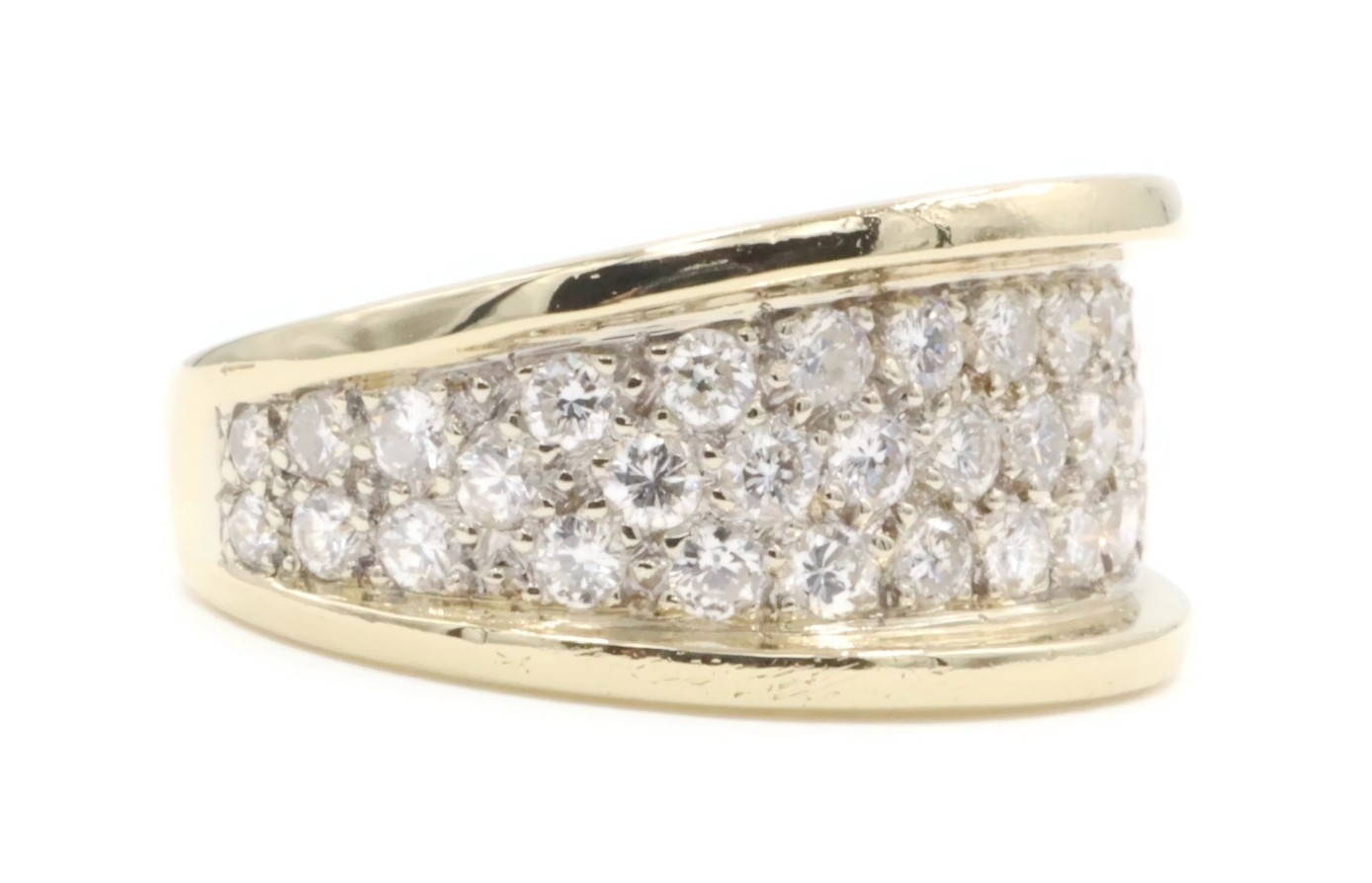 Estate 3-Row 1.70 Ctw Round Diamond 14KT Yellow Gold 10.6mm Cluster Ring 7.69g