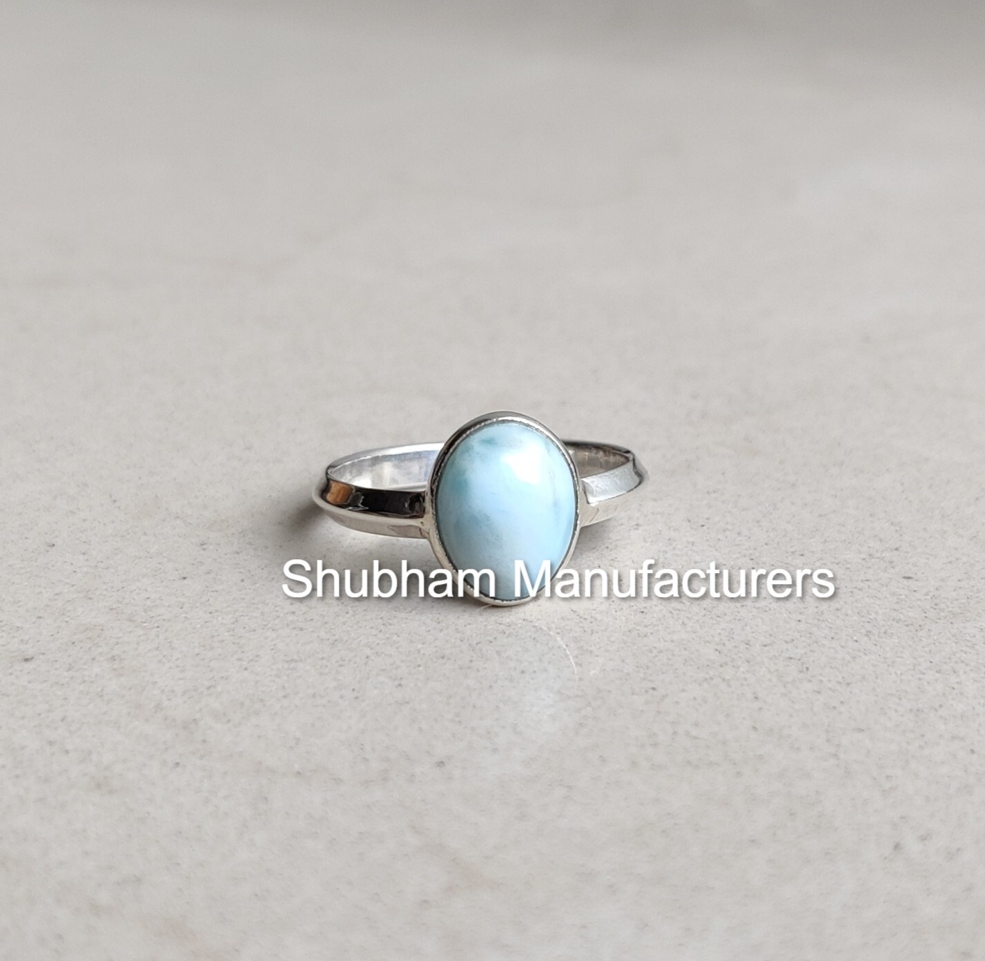 Natural Larimar Gemstone Ring Knife Edge Silver Minimalist Birthstone Jewelry
