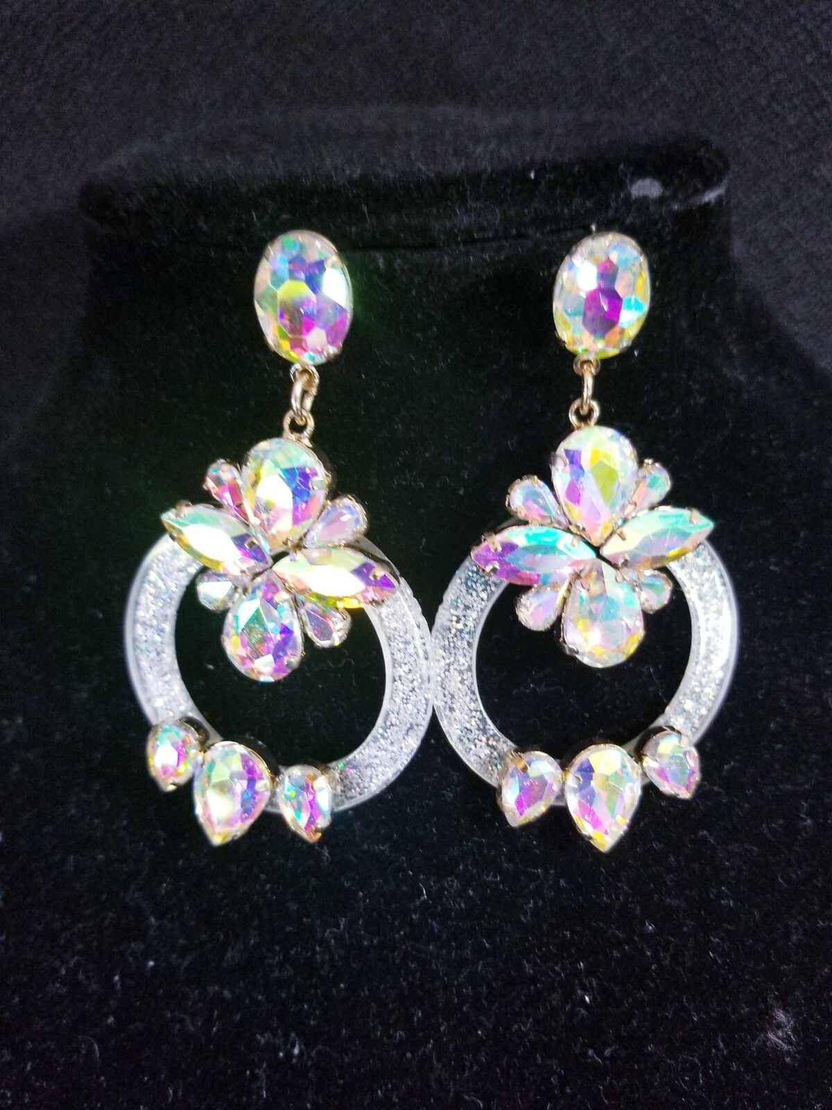 Drop Dangle Chandelier Earrings 3.3 inch AB Rhinestone Acrylic Hoop Pageant Prom
