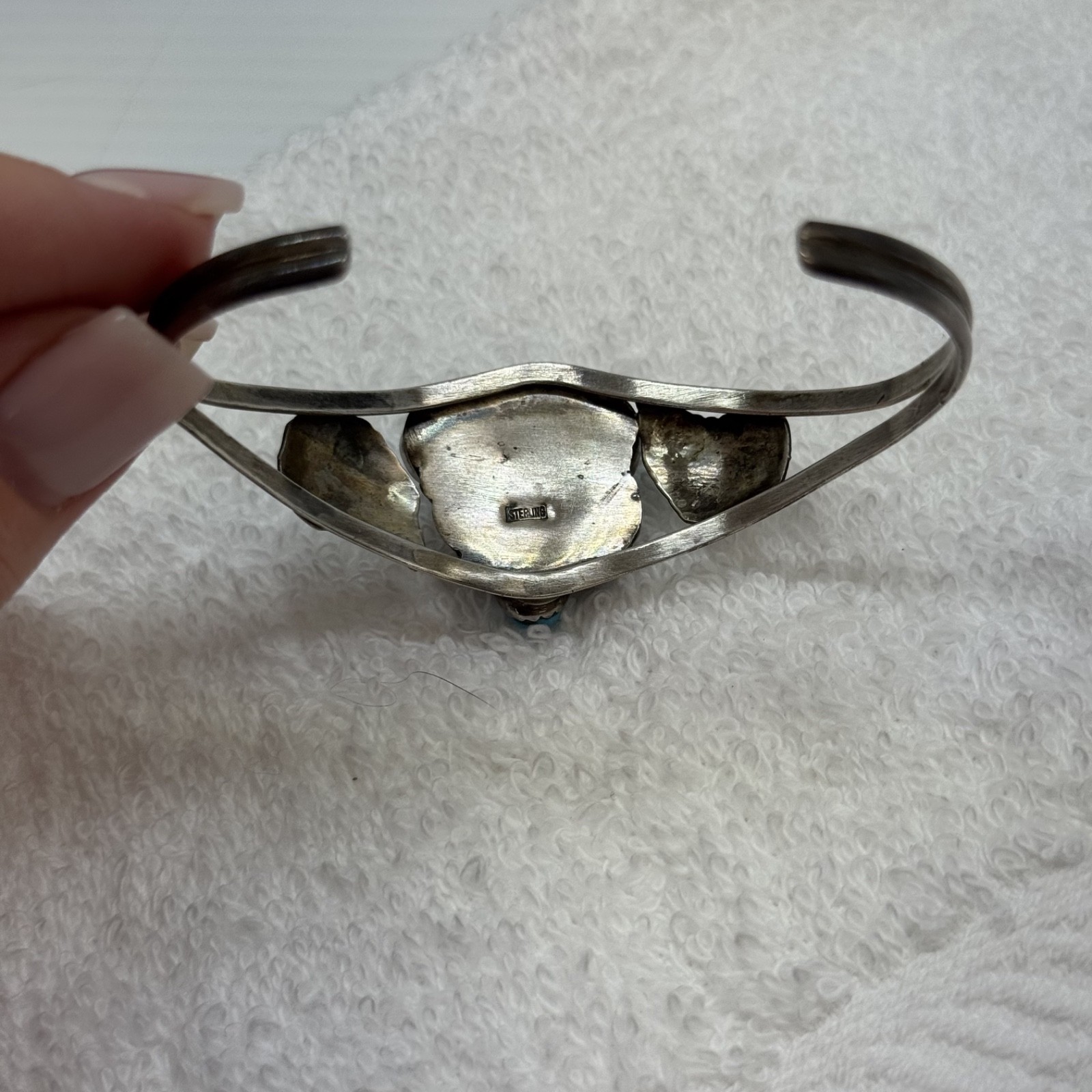 Sterling Silver Turquoise Cuff Bracelet Vintage 6.25”