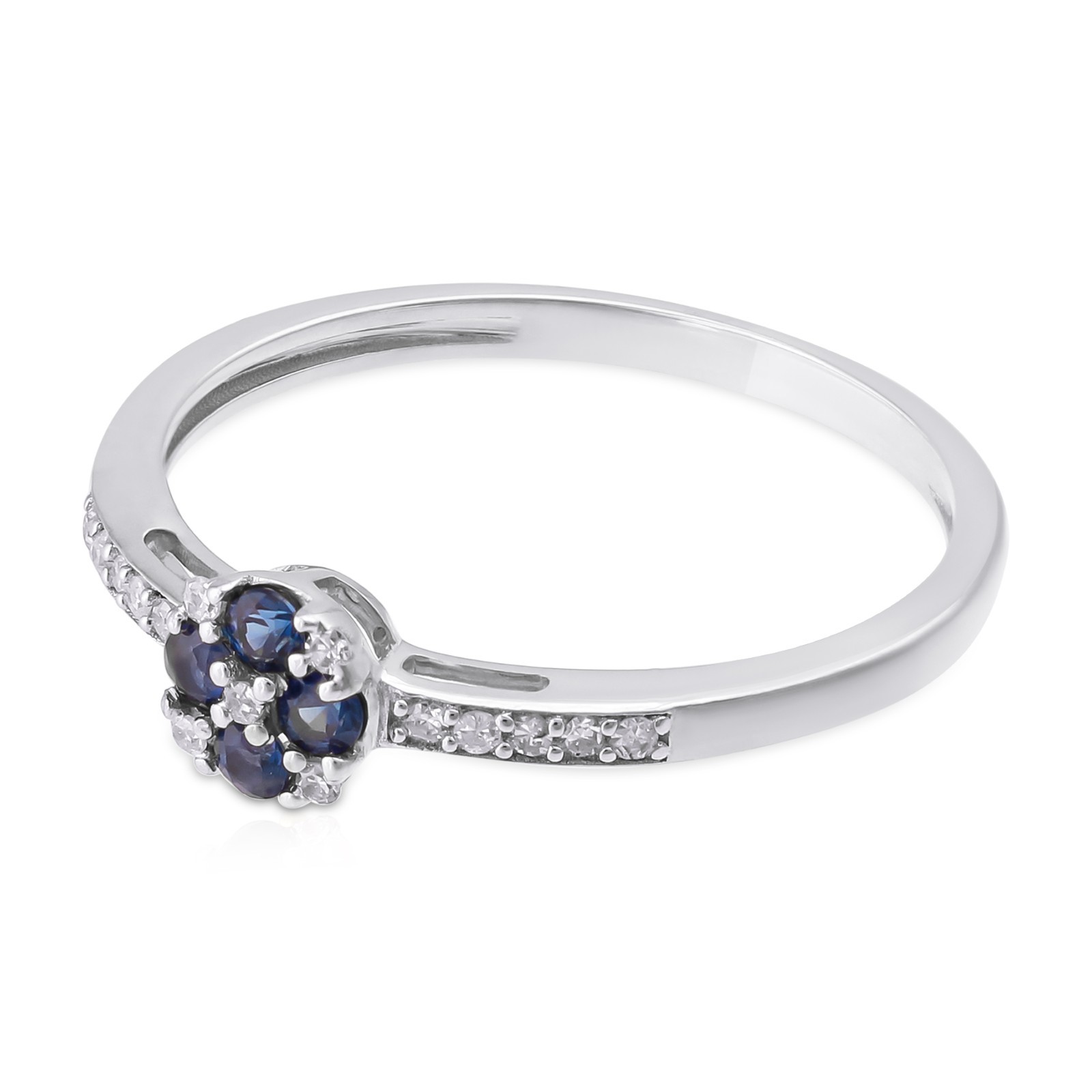 0.24 Tcw Blue Sapphire Diamond Flower Cluster Pave Ring 925 Sterling Silver Gift