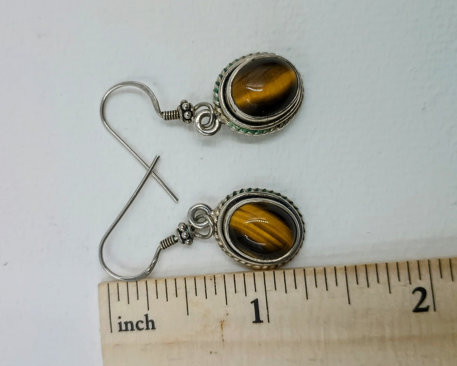Tiger Eye Accented Perimeter 925 Sterling Silver Dangle Earrings p305c