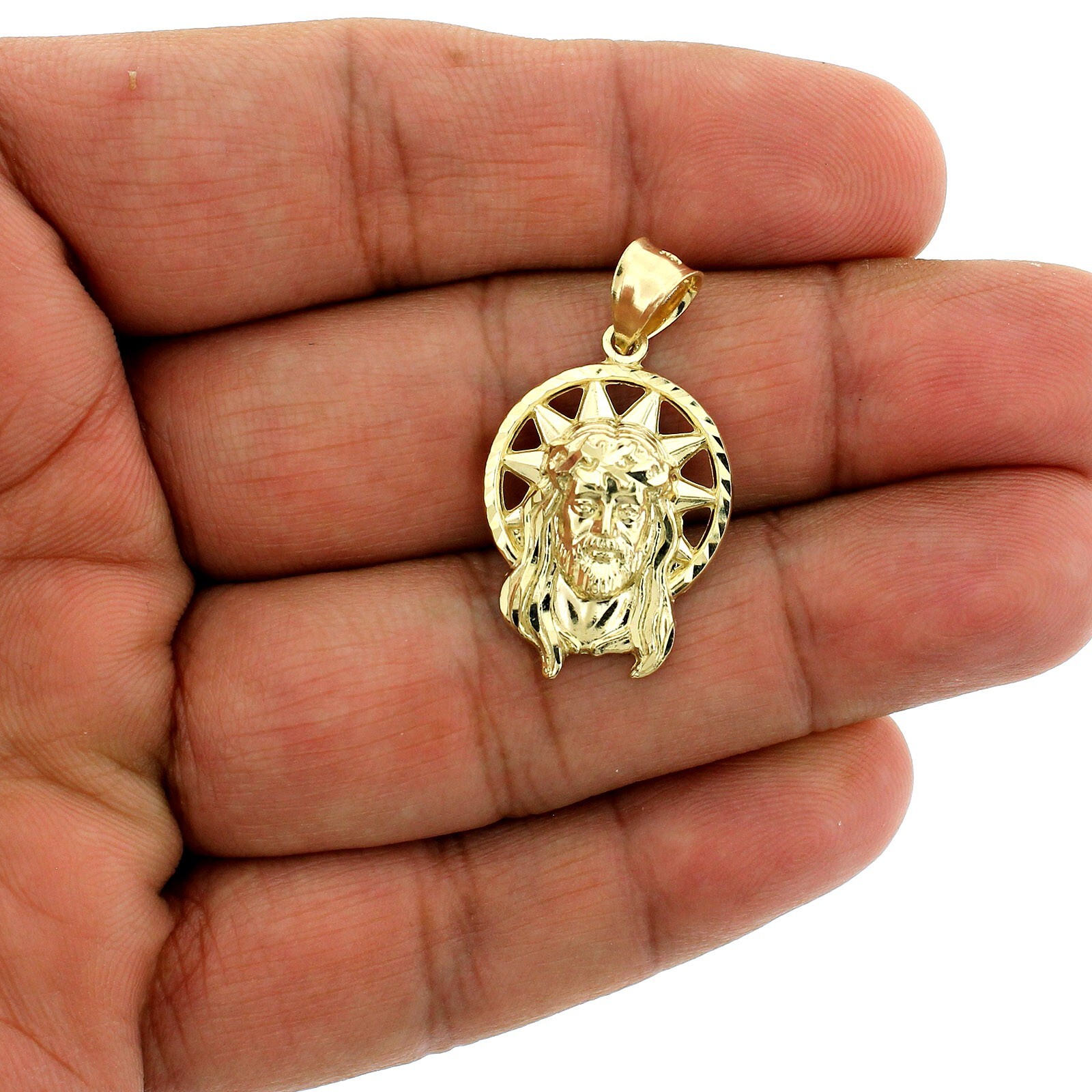 Mens Real 10K Yellow Gold Diamond Cut Jesus Head Face Pendant, 10KT Gold Charm