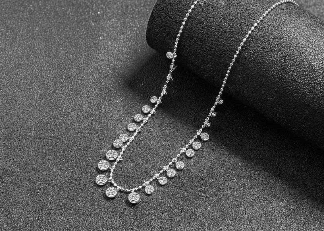 Rare 25 Ct Certified Treated Gorgeous White Diamonds Chain Necklace,925 Silver