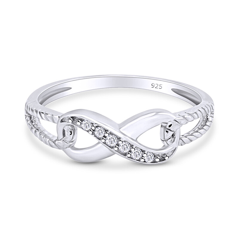 Infinity Diamond Ring White Gold Plated / 0.05 ct, I-J Color, I2-I3 Clarity