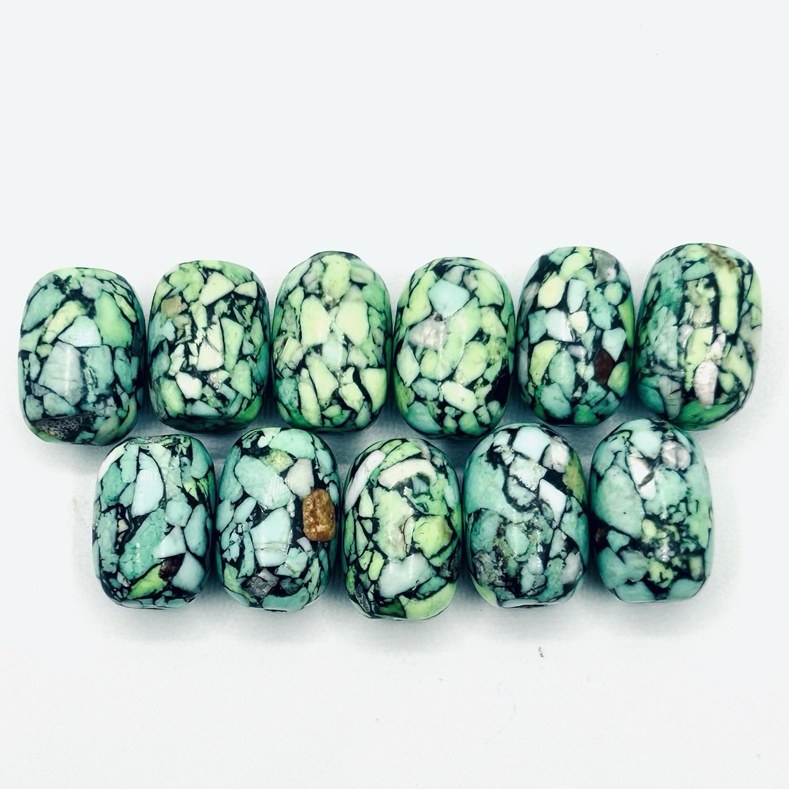 VARISCITE Polished Oval Beads – Lot of 11 – Each Approx. 15mm x 9mm