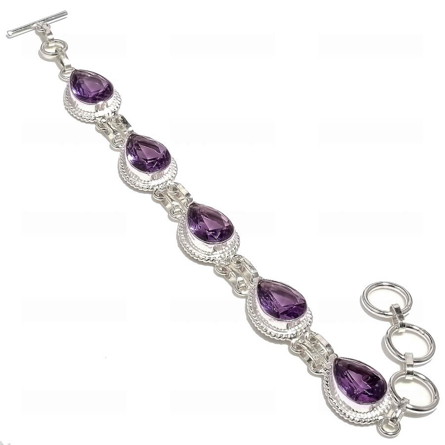 Purple Amethyst Gemstone Handmade 925 Sterling Silver Jewelry Bracelet Sz 7-8″