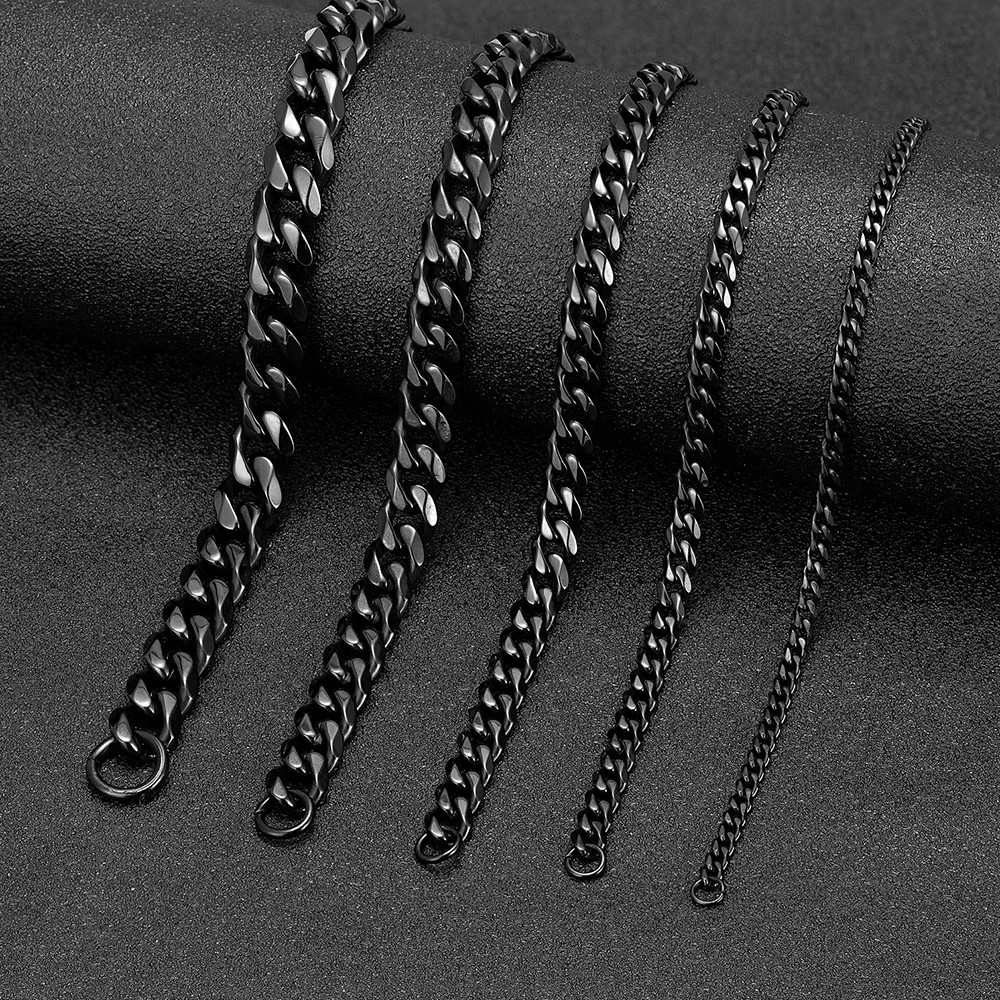 3-11mm Punk Rock Stainless Steel Curb Cuban Link Chain Bracelet For men Women