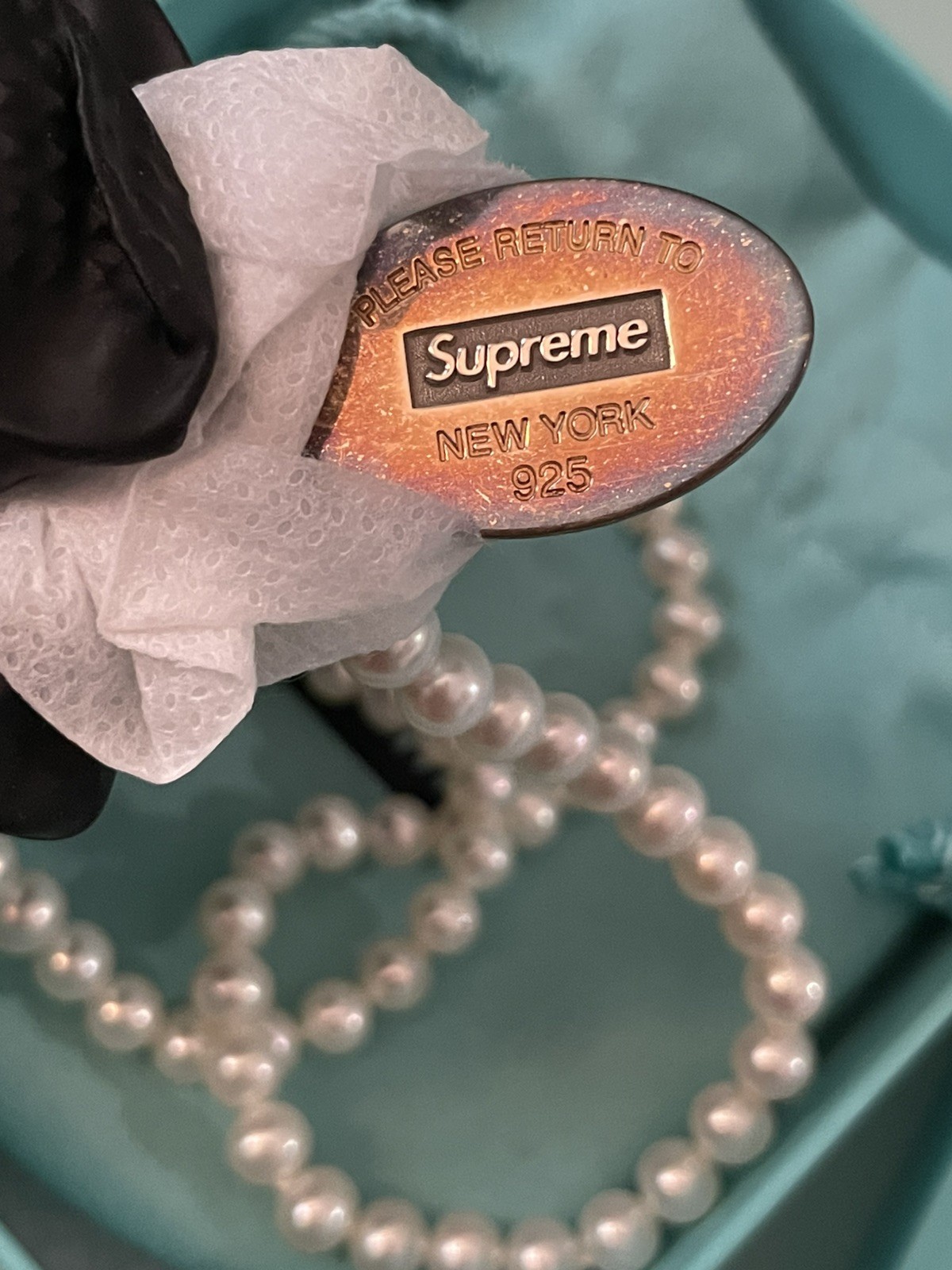 SUPREME TIFFANY & CO. OVAL TAG PEARL 925 STERLING SILVER 51 CM LENGTH NECKLACE
