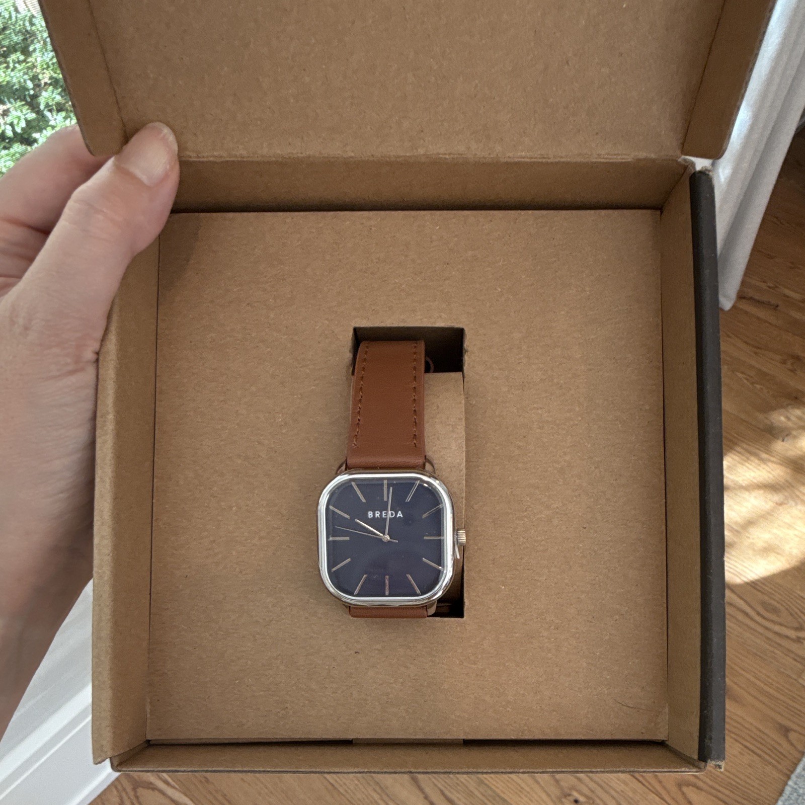 BREDA Visser Unisex Watch 32mm Silver Case Brown Leather Strap NIB