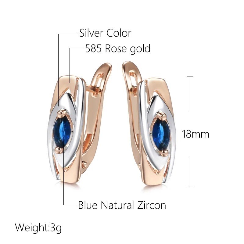 Elegant Earrings Halo Hoop 585 RG Rose Gold Rose Gold Sapphire Blue Zircon 3.7g