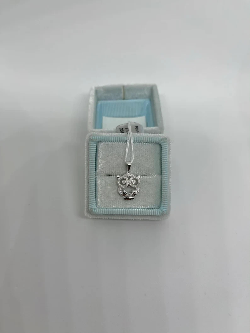 0.50Ct Round Cut Real Moissanite Women’s Owl Shape Pendant 14K White Gold Plated