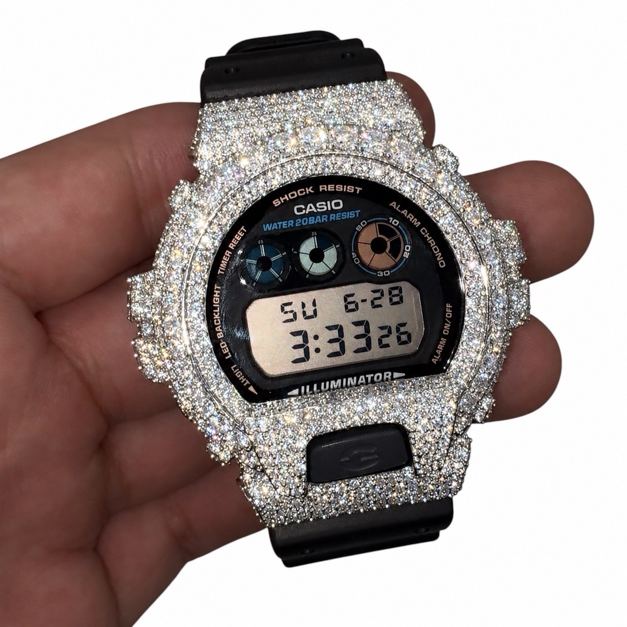 Moissanite Flaw-Less D Color G-Shock DW-6900 Iced Out Bezel Digital Watch