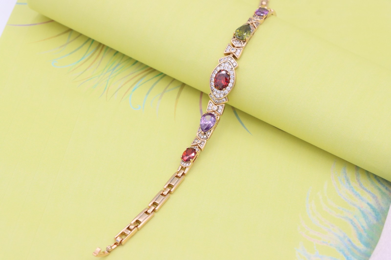 Rose Gold Bracelet with Multicolor Stones & Diamond Halo Accents, XPBL0670