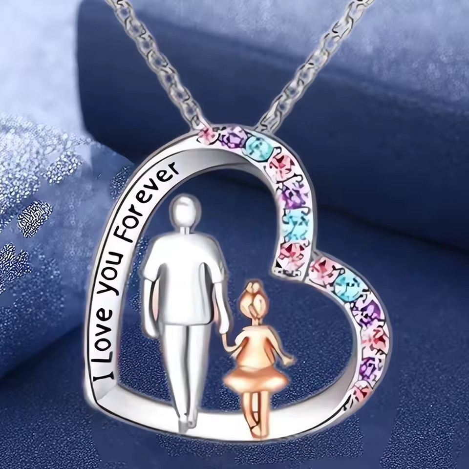 LOVE YOU FOREVER Dad and Daughter Engraved Necklace with gift box