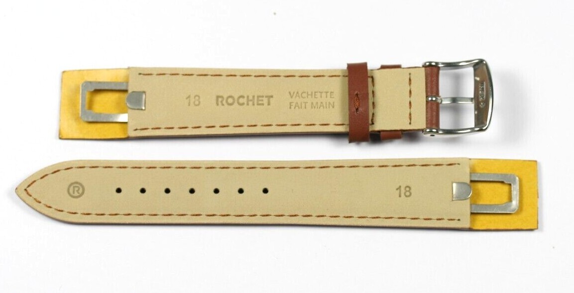 HAND MADE OPEN ENDED LEATHER WATCH STRAP 18MM BROWN HIGH QUALITY ROCHET NEW