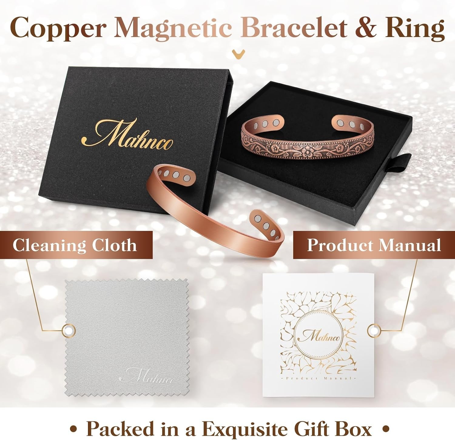 Chic 100% Copper Magnetic Bracelet with 6 x 3500 Gauss Magnets – Gift of Relief