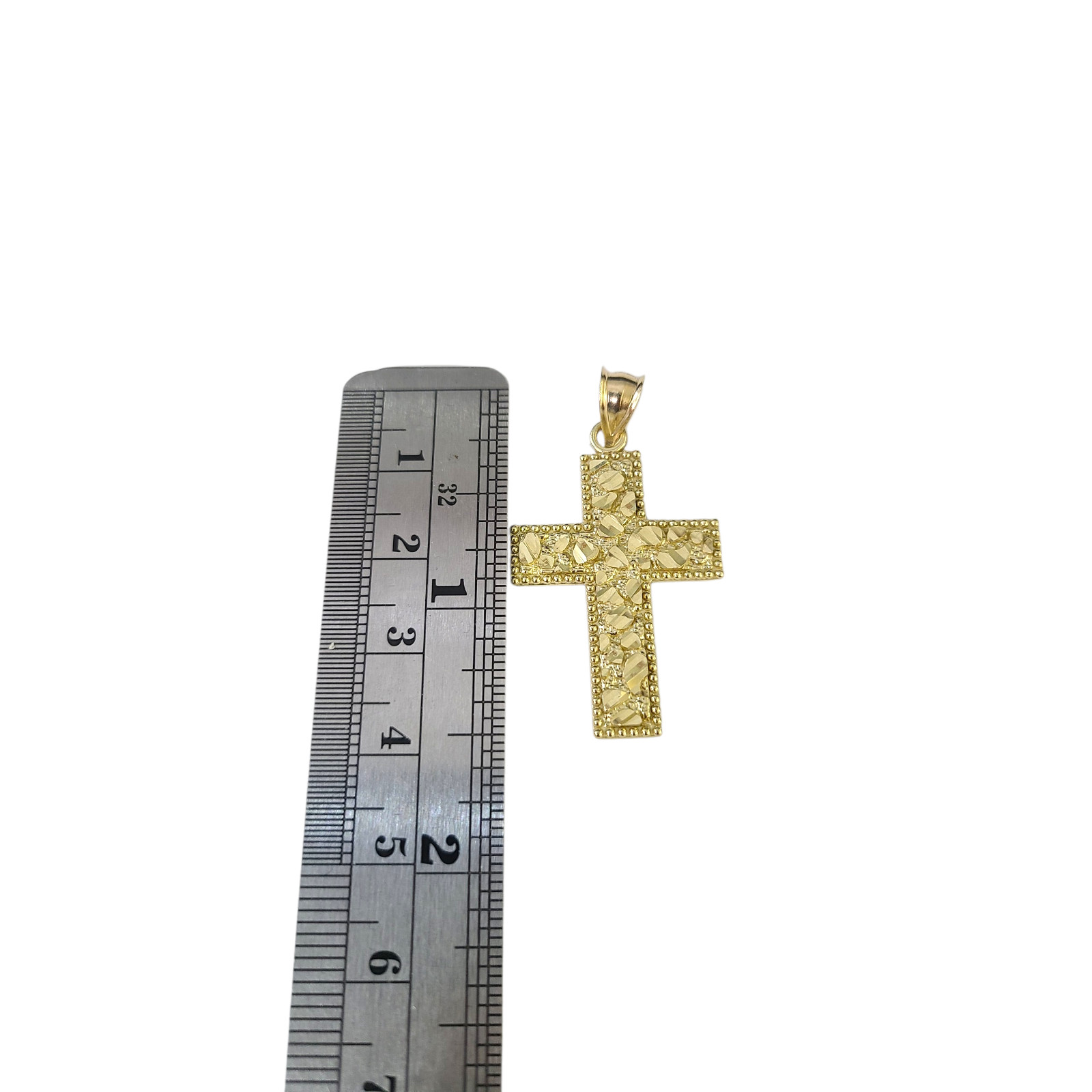 10K Yellow Gold Nugget Jesus Cross Charm Pendant Unisex Small Medium Large