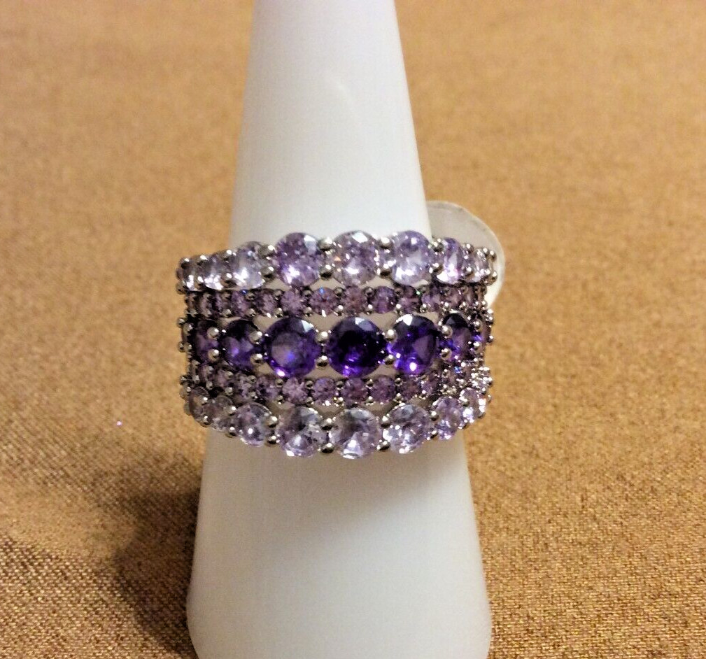 Bomb Party Lead the Way Amethyst CZ Rhodium Plated Ring SZ 8 RBP6638