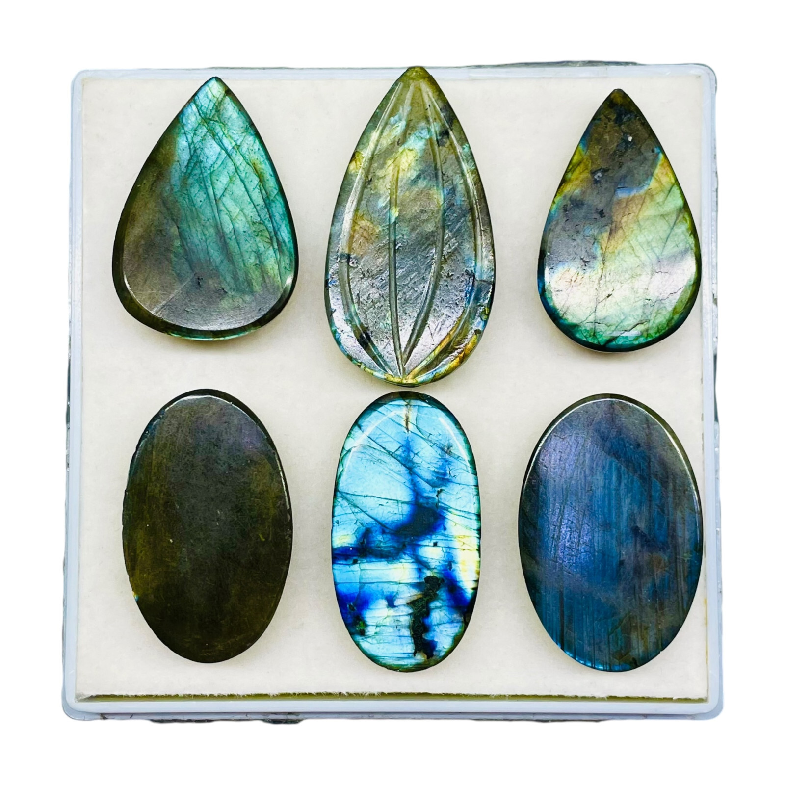 6 Pcs Natural Carved Labradorite 34.5-42mm Huge Pendant Size Loose Gemstones Lot
