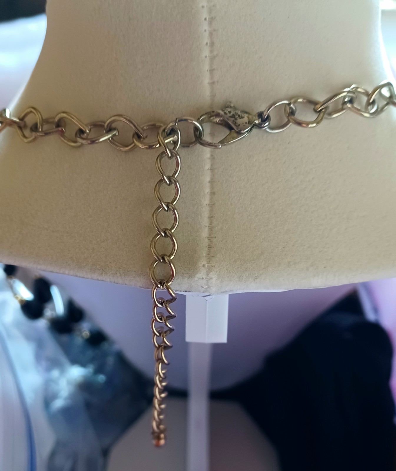 Gold Tone circular chain Beaded Bib Statement JET Black Fasceted Beads. Web/Bib