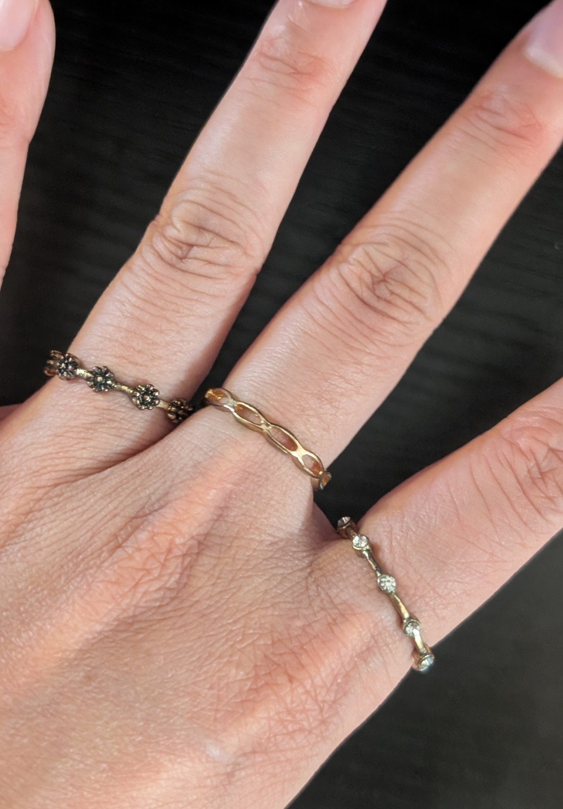 Lot of 14 Gold Silver Tone Floral Leaf Dainty Stackable Ring Size 7 mostly