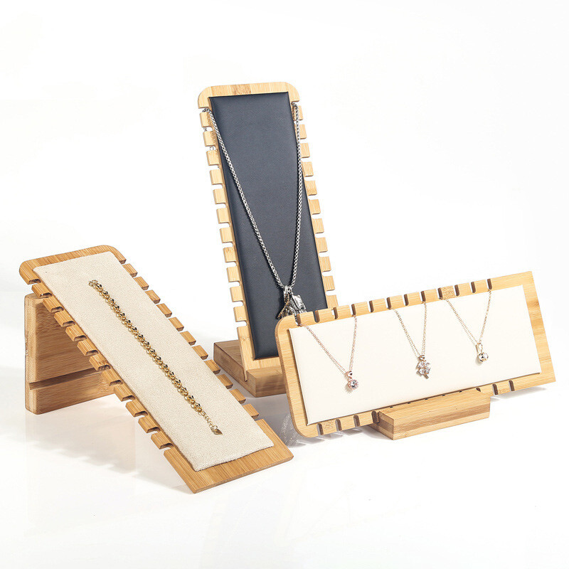 Solid Bamboo Jewelry Display Stand Wooden Necklace Showcase Holder Rack