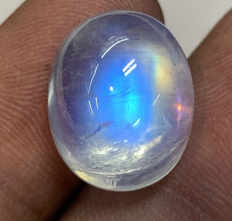 AAAAAA Natural Rainbow Moonstone Multi Blue Fire Oval Shape Cabochon Size13X16MM