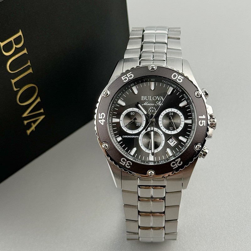 Bulova 98B401 Marine Star Gray Dial Silver Band Quartz Calendar Men’s Watch