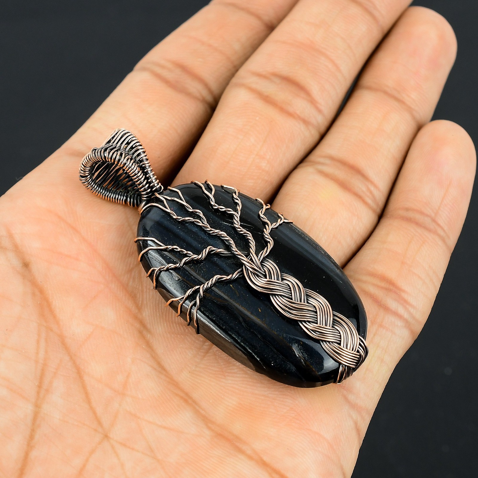 Neon Blue Apatite Handmade Gemstones Copper Wire Wrap Tree of Life Pendant