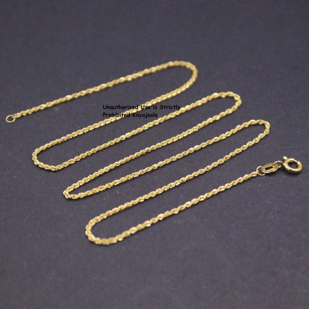 Pure 18K Yellow Gold Chain Women Lucky 1mm Rope Link Necklace 0.8-1g 17inch L