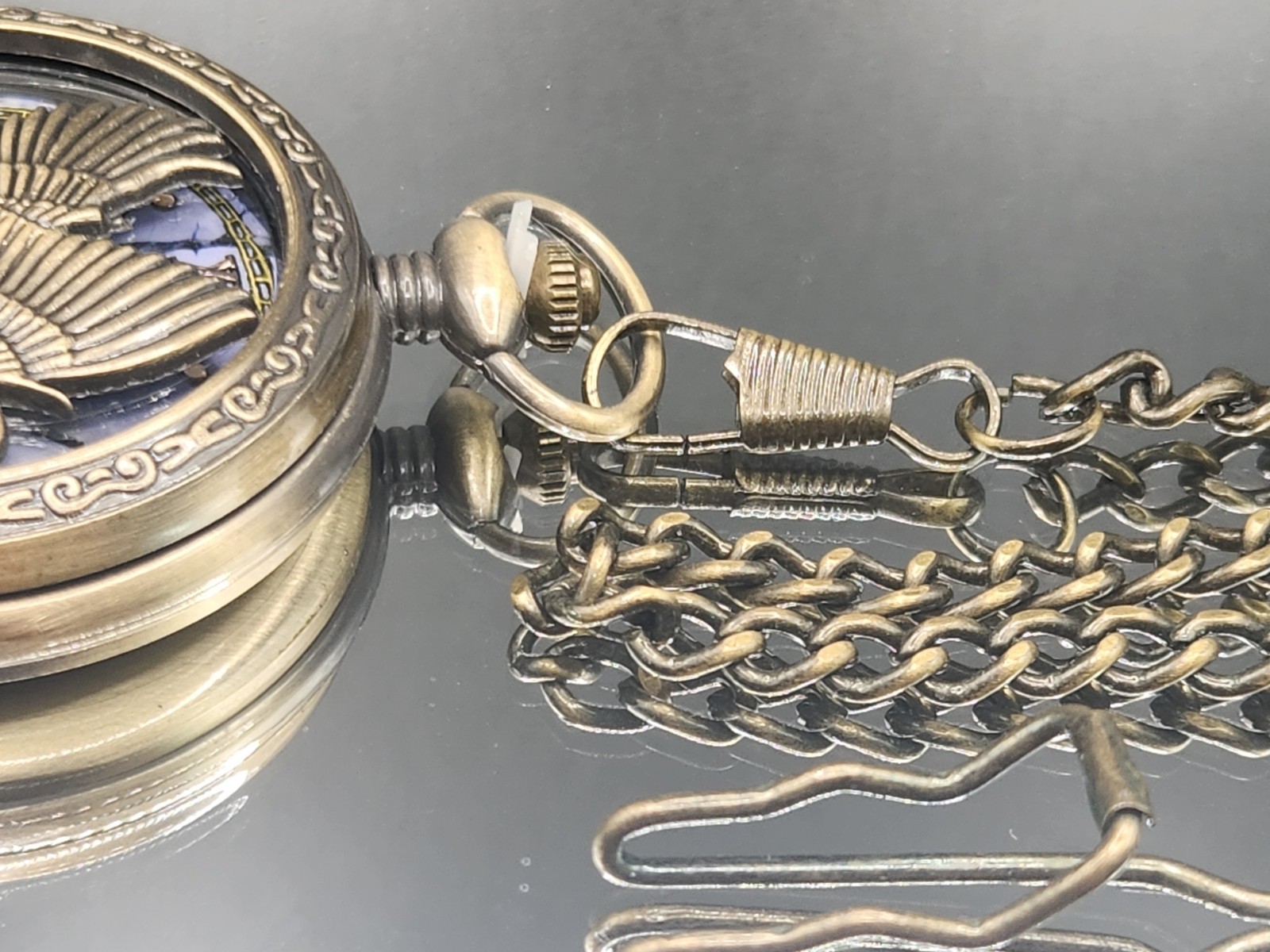 American Bald Eagle Pocket Watch Flying Raptor Vintage Style Bronze Collectible