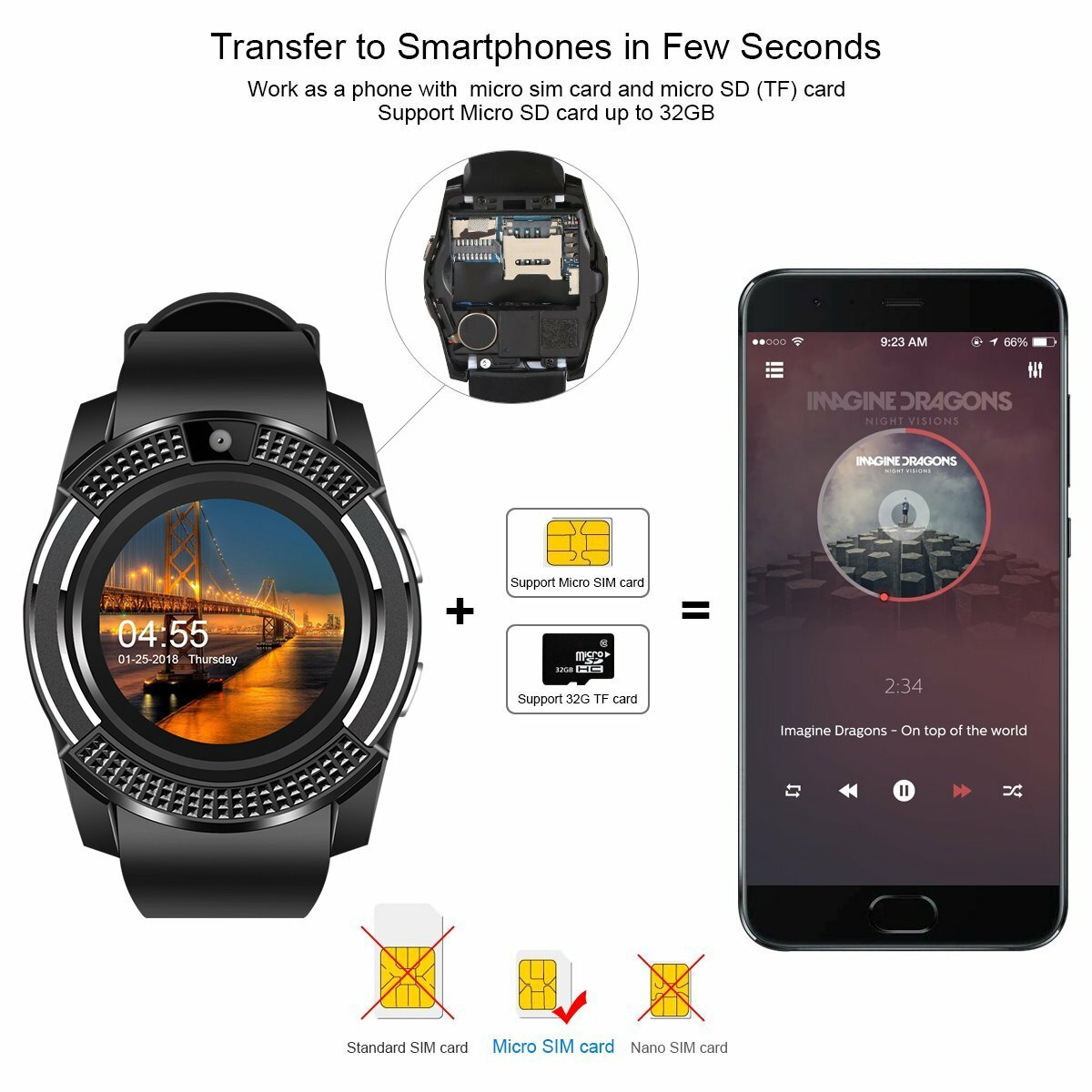 Bluetooth Smartwatch Unlocked Smart Watch Phone Answer/Make Call For Android