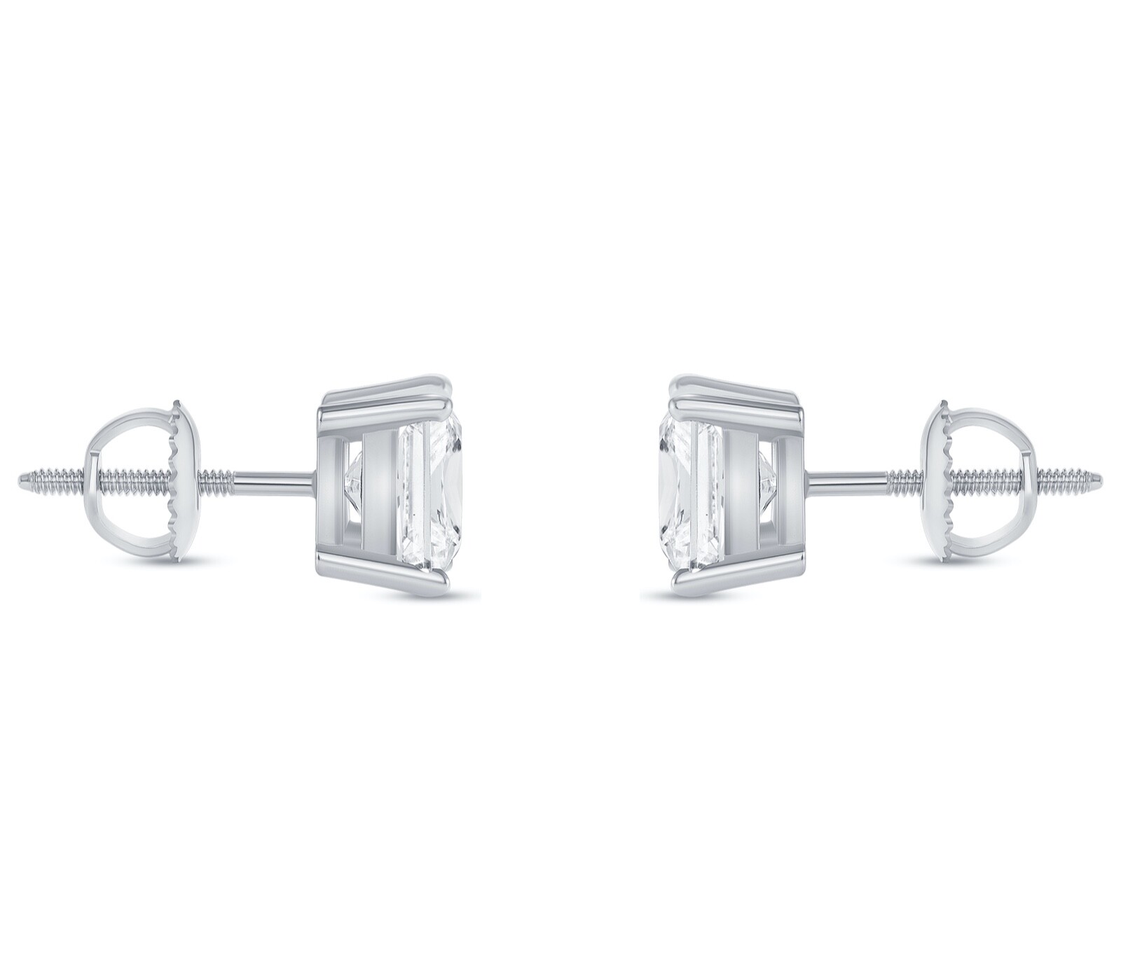 2.75 Ct Princess Created Diamond Earrings Studs Solid 950 Platinum Screw Back
