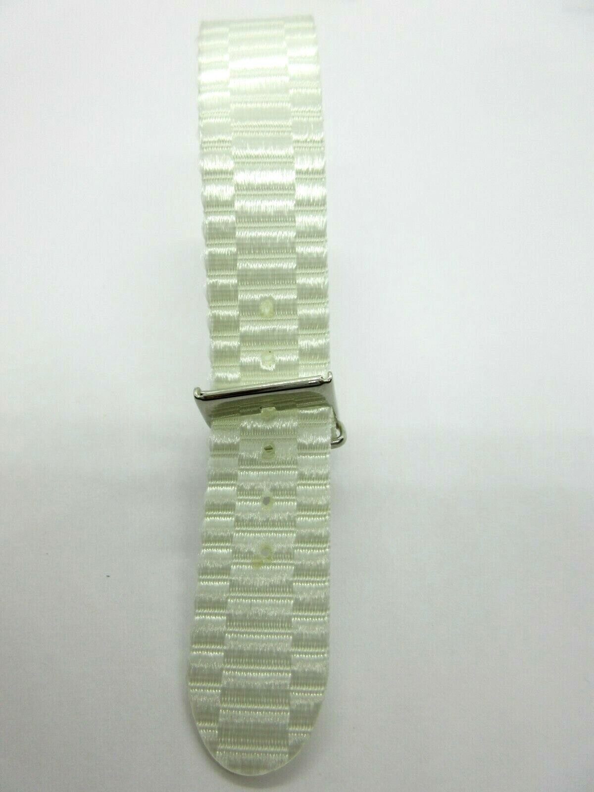White Nylon One Piece 18mm Watch Strap Silver Buckle Keeper 230mm Long