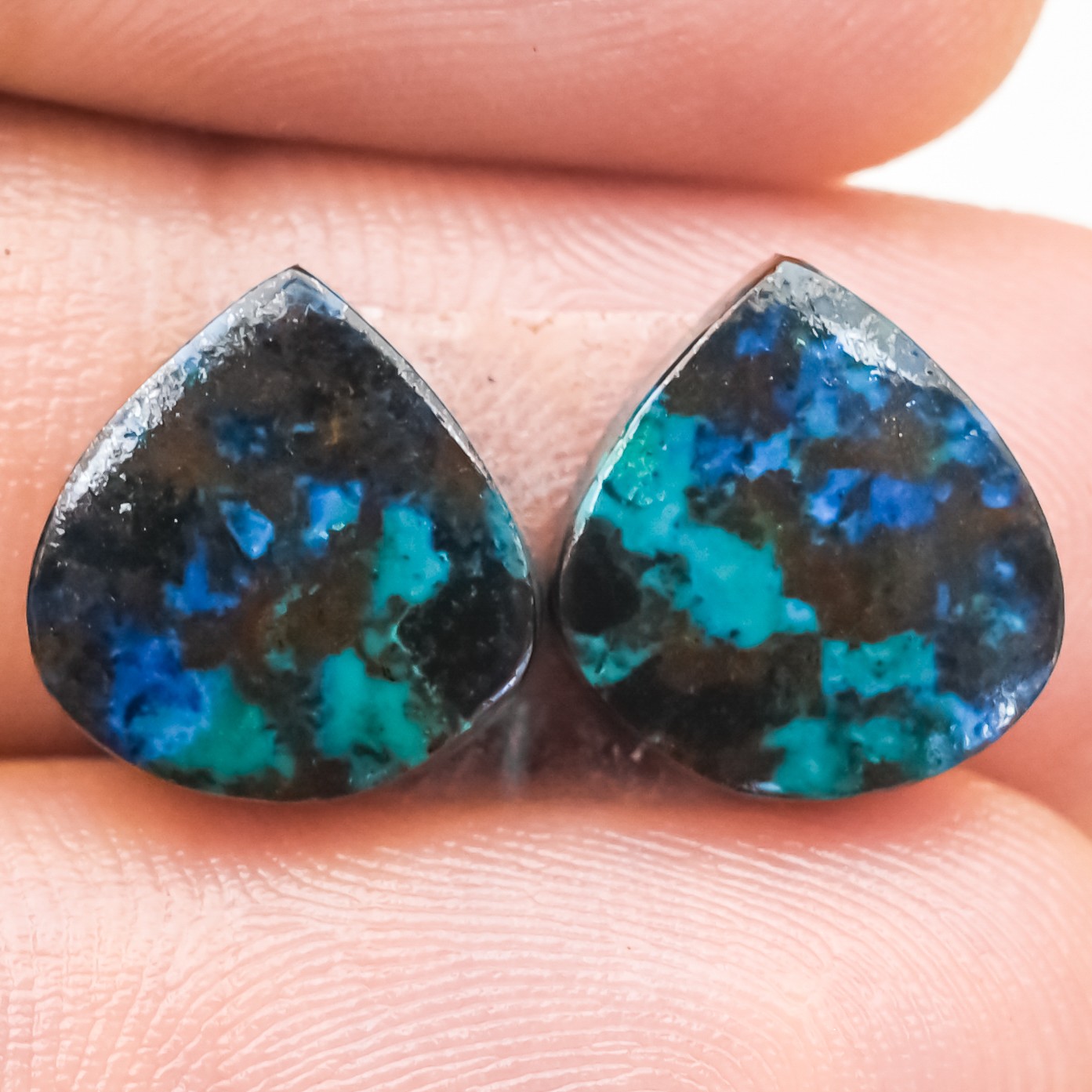 13.20Cts Natural Azurite Pear Pair Cabochon Loose Gemstone 12x13x4mm