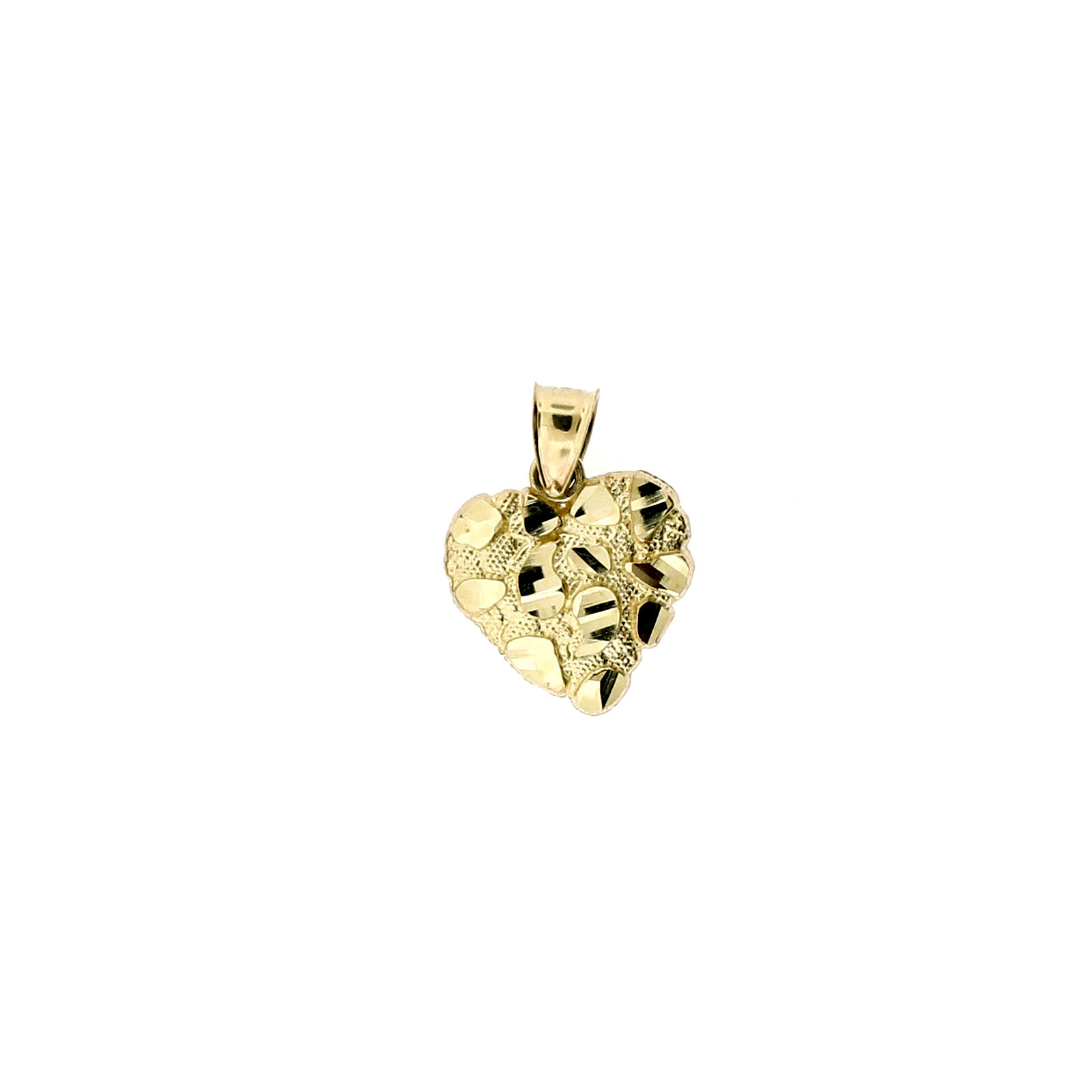 Real 10K Yellow Gold Nugget Heart Charm Pendant With 2.5mm Rope Chain