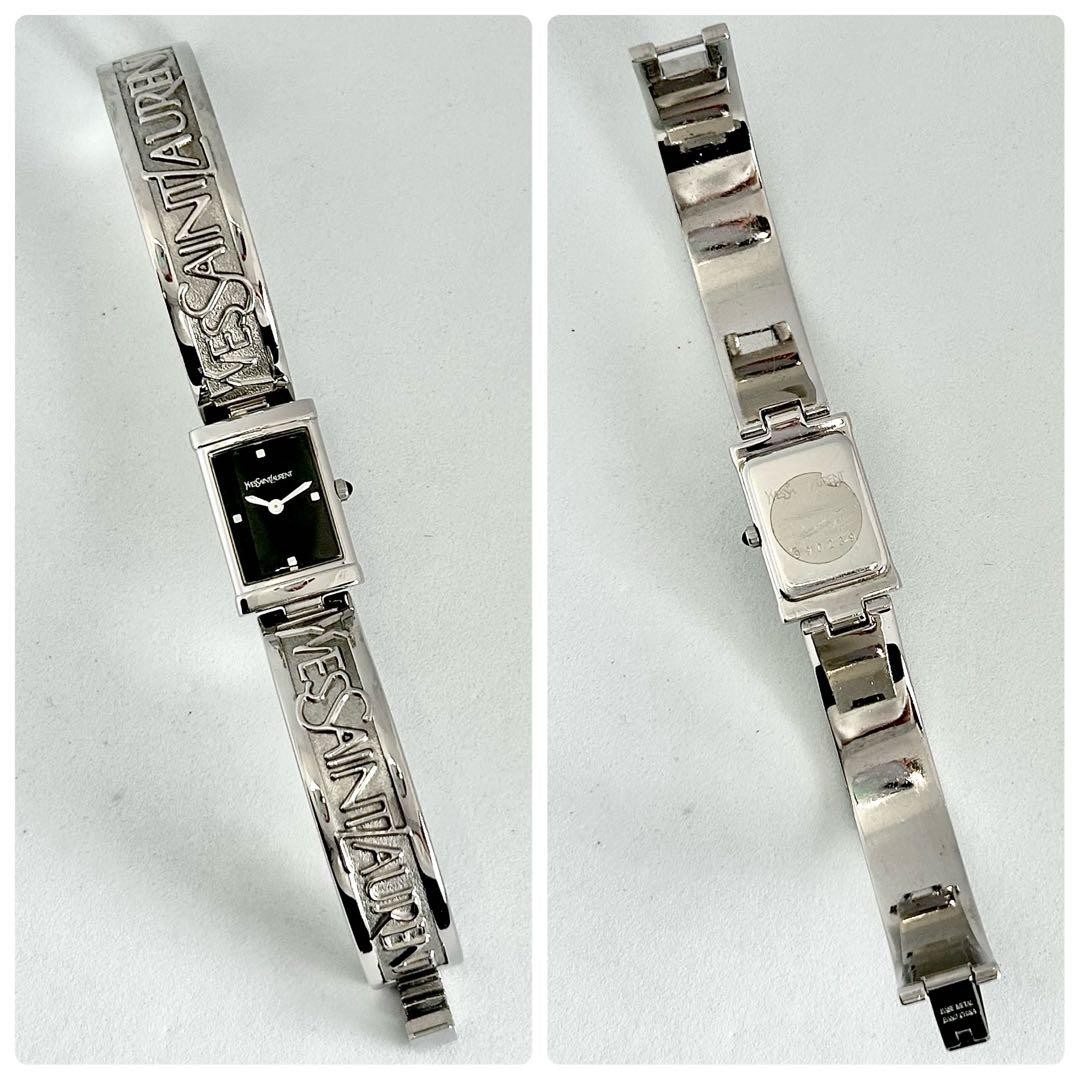 YSL Yves Saint Laurent Rectangular Bangle Watch Black Quartz Japan 0714206