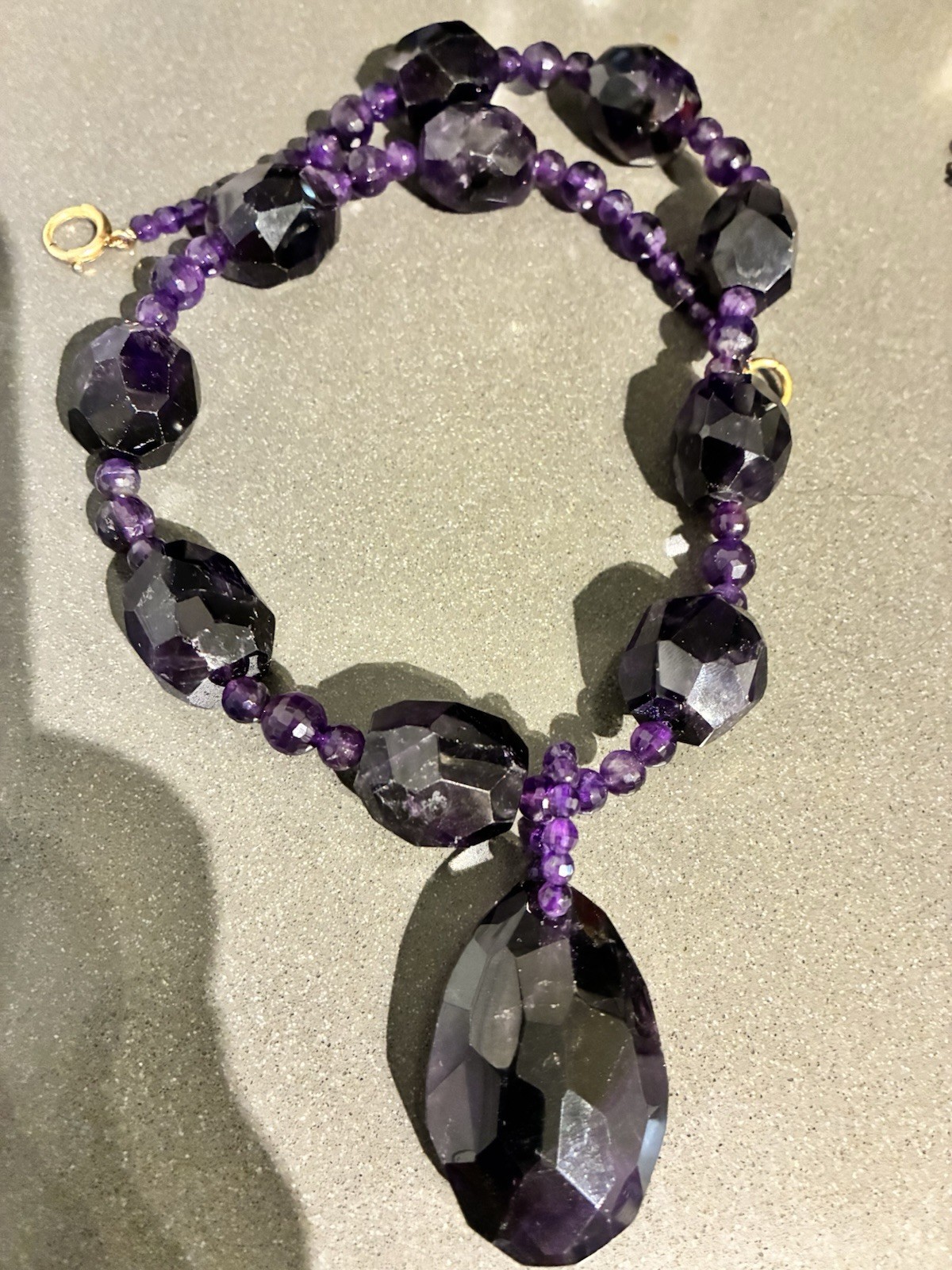 VTG 14K GOLD FILLED MASSIVE AMETHYST BEADED STATEMENT PENDANT NECKLACE 140g 20”