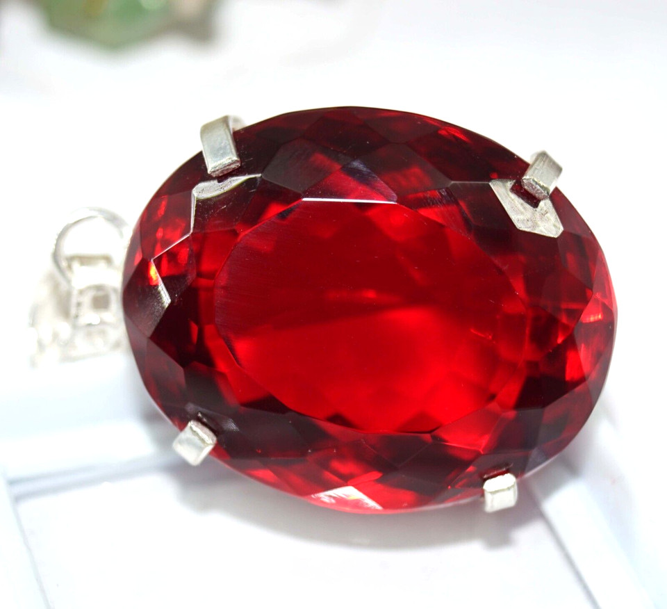 AAA+ 97.70 Ct. Large Red Topaz Oval Cut 925 Silver Pendant Gift for Women/Her