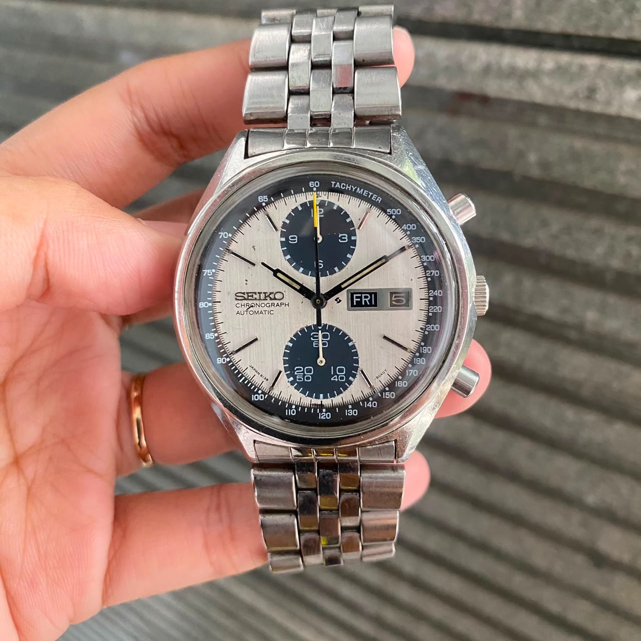Rare Seiko Panda Chronograph Automatic 6138-8020 White Black Dial Watch Vintage